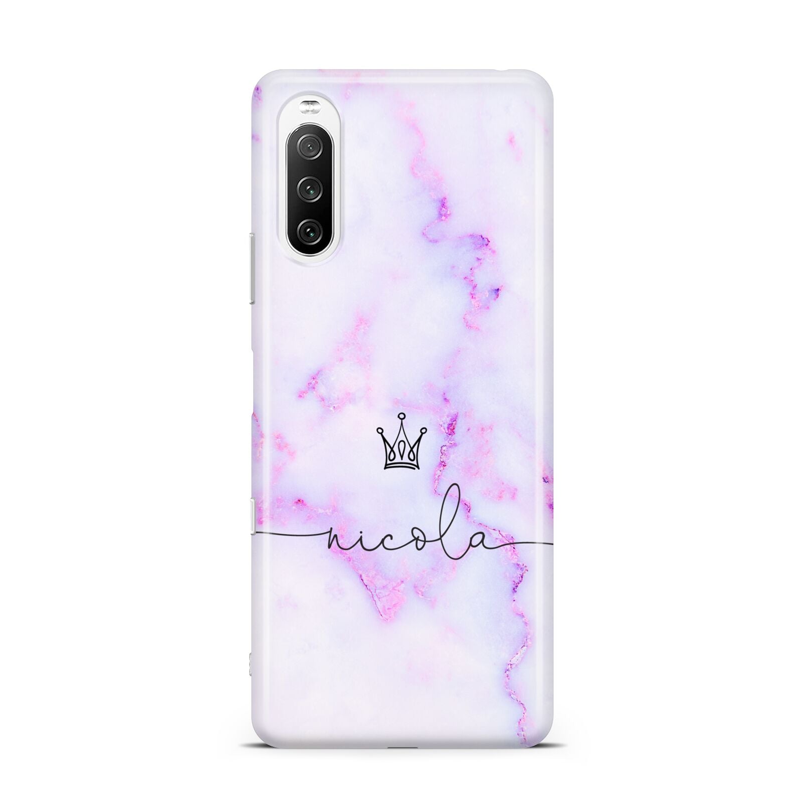 Pale Purple Glitter Marble with Crowned Name Sony Xperia 10 III Case