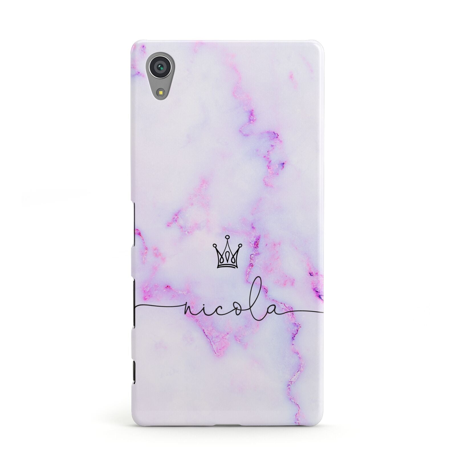 Pale Purple Glitter Marble with Crowned Name Sony Xperia Case