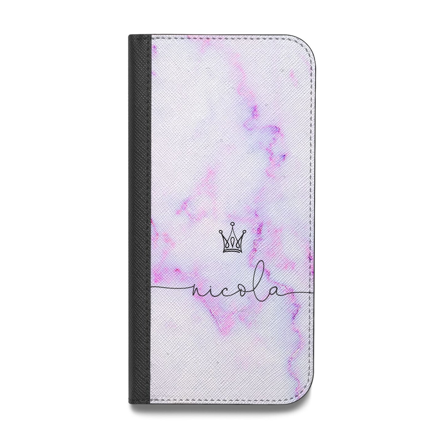 Pale Purple Glitter Marble with Crowned Name Vegan Leather Flip iPhone Case