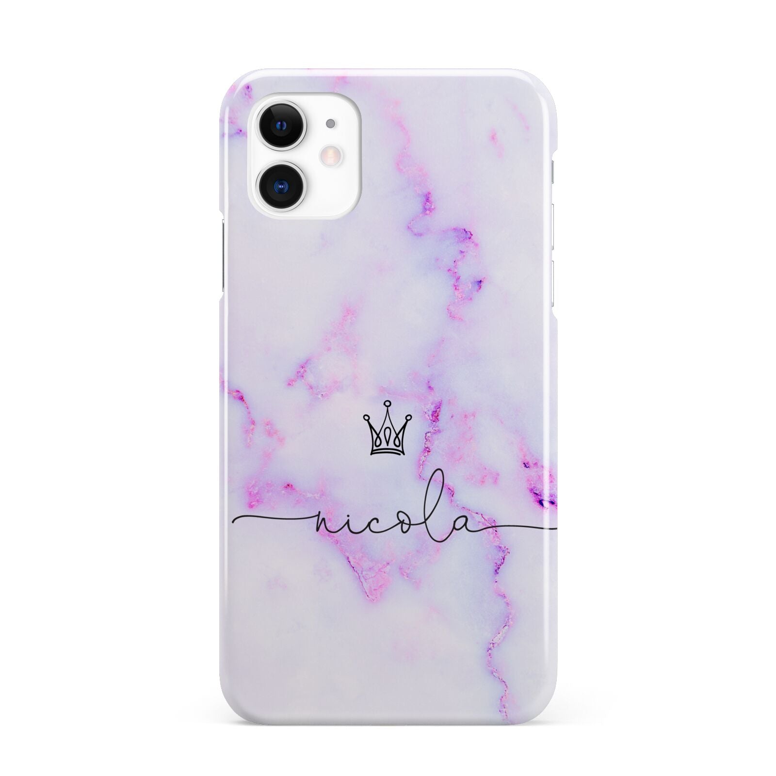 Pale Purple Glitter Marble with Crowned Name iPhone 11 3D Snap Case