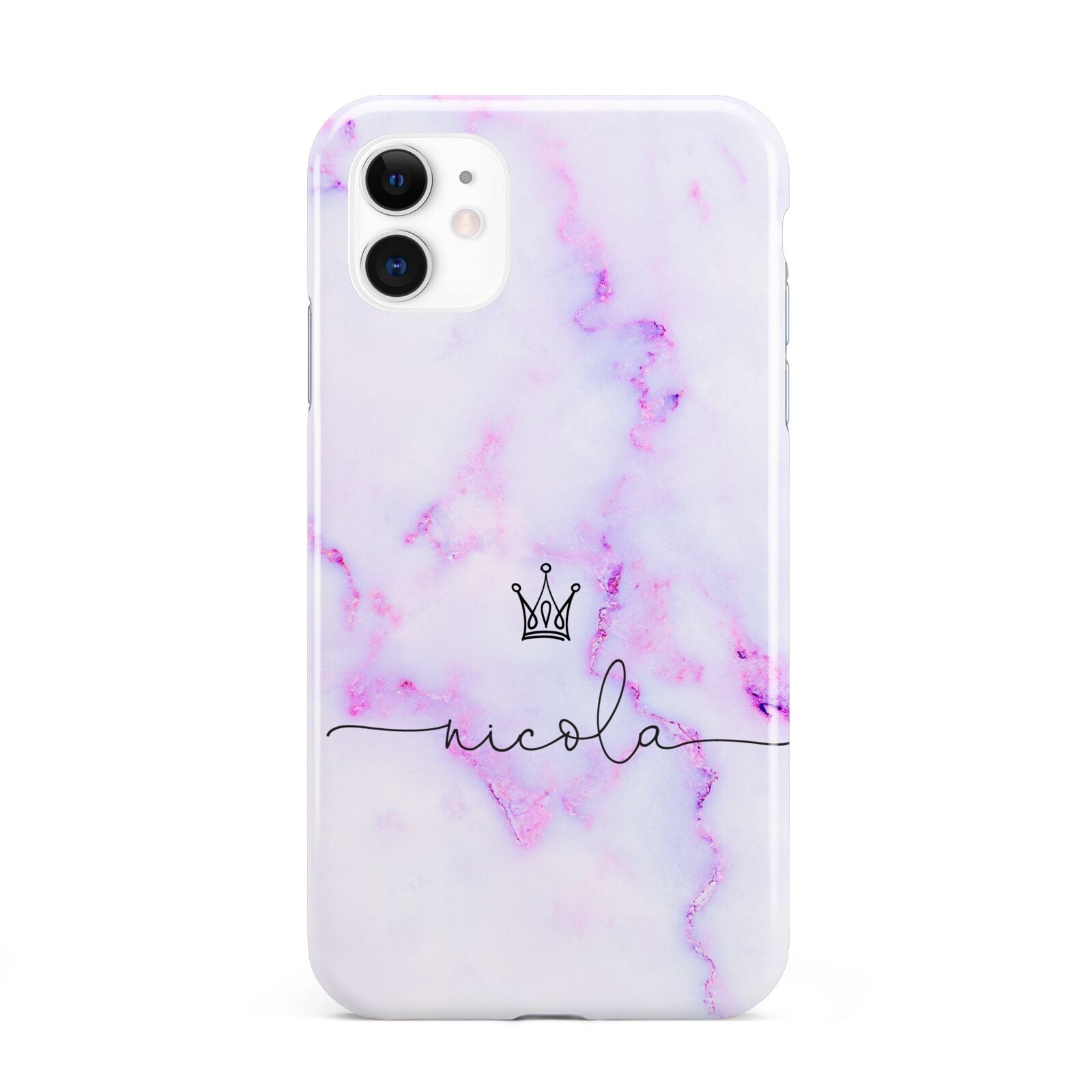Pale Purple Glitter Marble with Crowned Name iPhone 11 3D Tough Case
