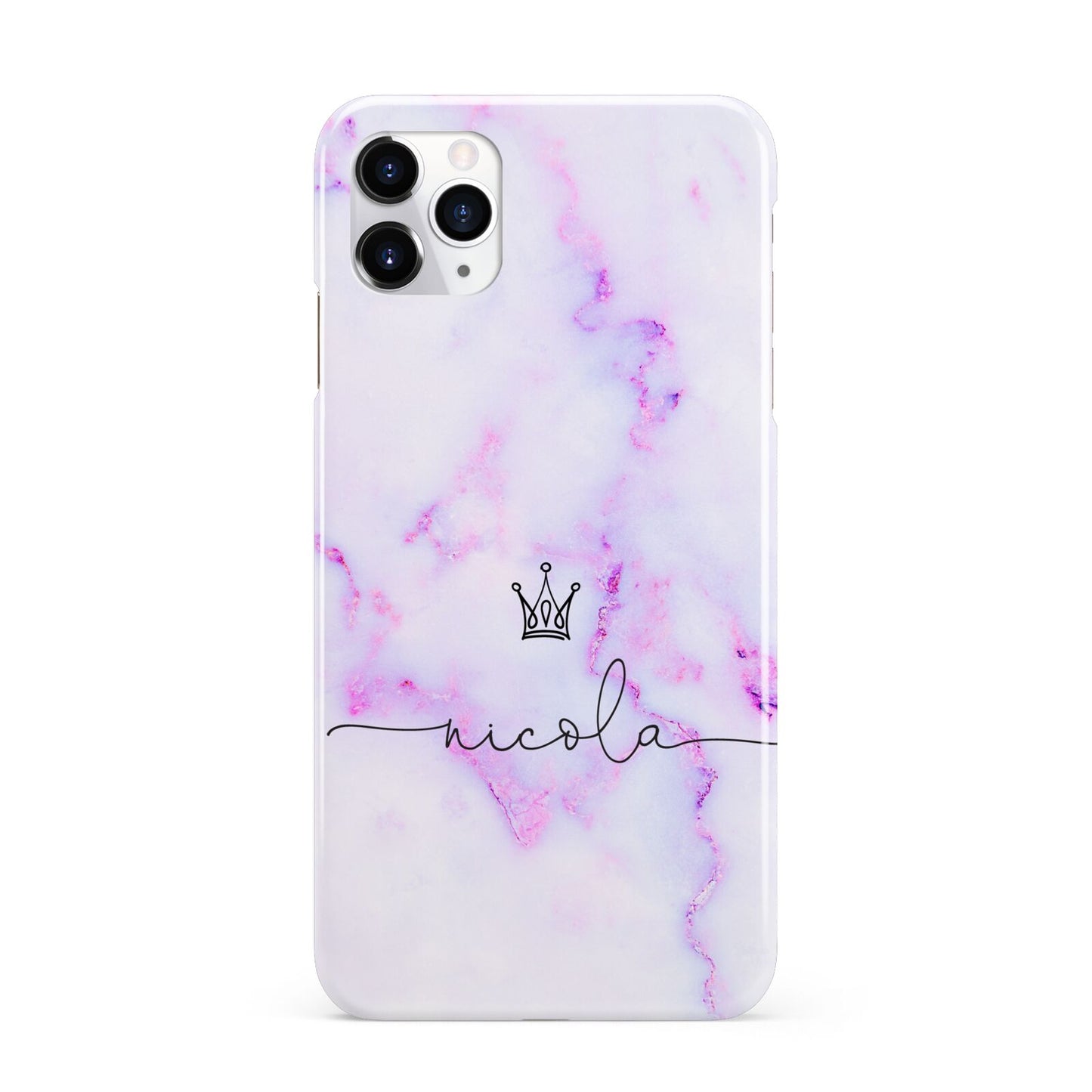 Pale Purple Glitter Marble with Crowned Name iPhone 11 Pro Max 3D Snap Case