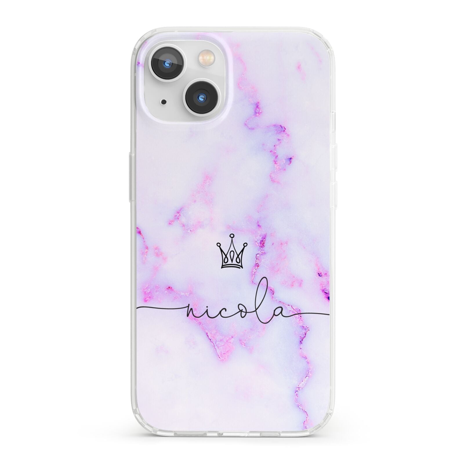 Pale Purple Glitter Marble with Crowned Name iPhone 13 Clear Bumper Case