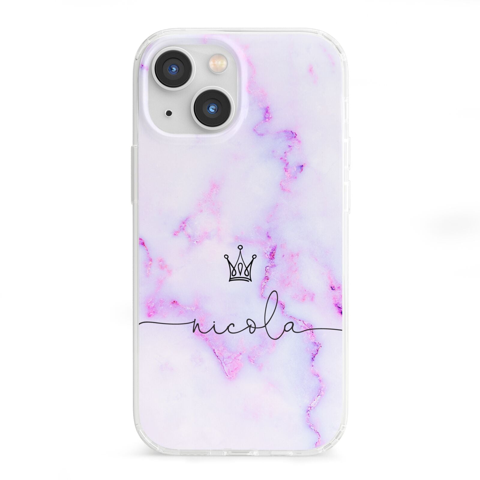 Pale Purple Glitter Marble with Crowned Name iPhone 13 Mini Clear Bumper Case