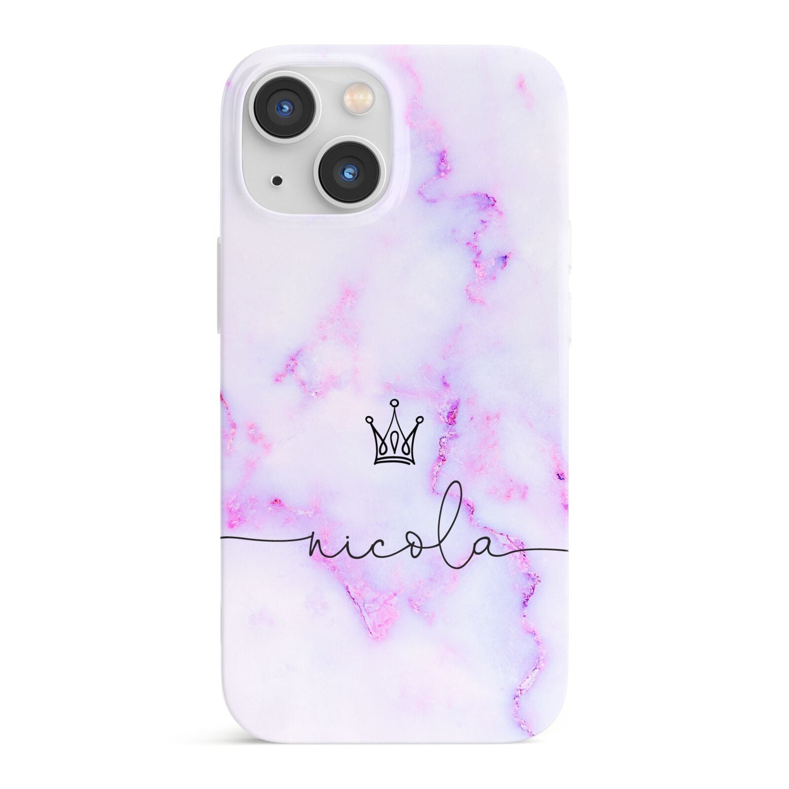 Pale Purple Glitter Marble with Crowned Name iPhone 13 Mini Full Wrap 3D Snap Case