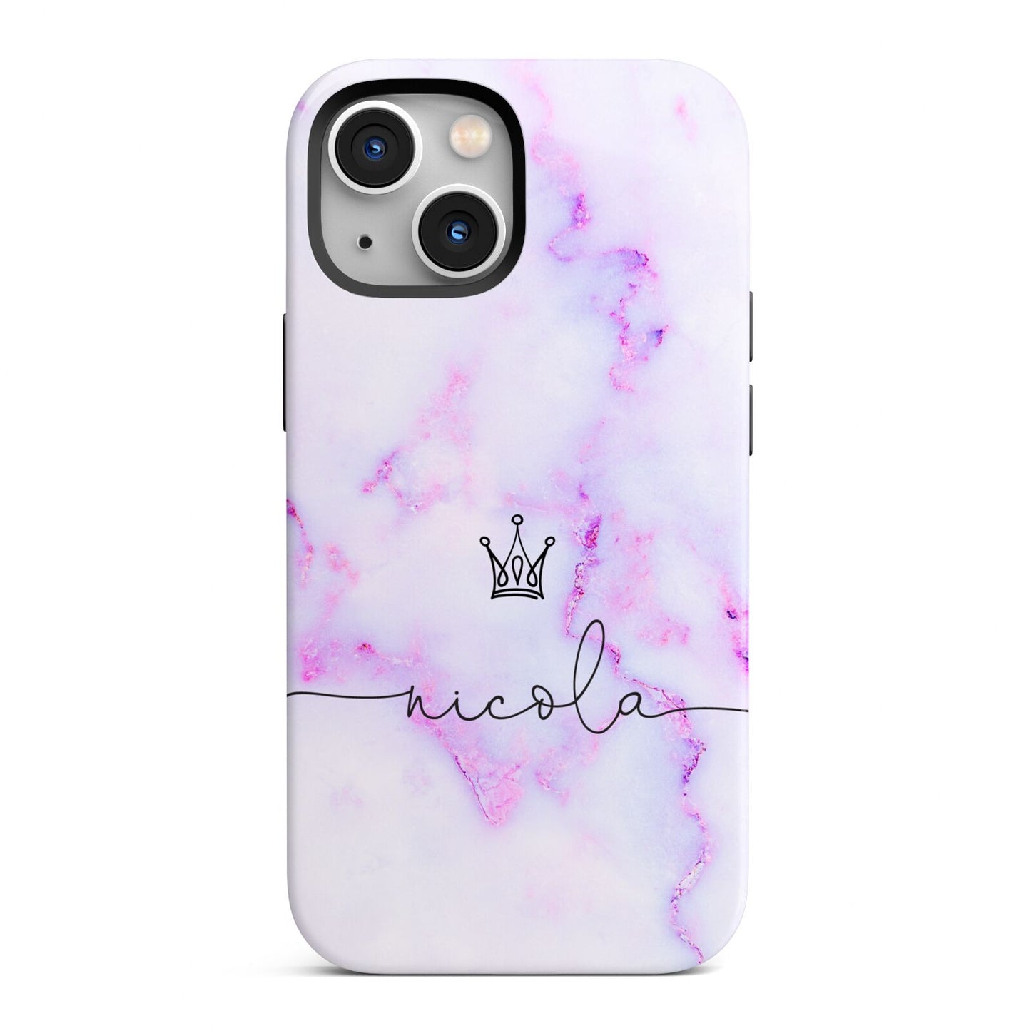 Pale Purple Glitter Marble with Crowned Name iPhone 13 Mini Full Wrap 3D Tough Case