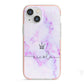 Pale Purple Glitter Marble with Crowned Name iPhone 13 Mini TPU Impact Case with Pink Edges