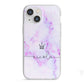 Pale Purple Glitter Marble with Crowned Name iPhone 13 Mini TPU Impact Case with White Edges