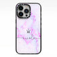 Pale Purple Glitter Marble with Crowned Name iPhone 13 Pro Black Impact Case on Silver phone