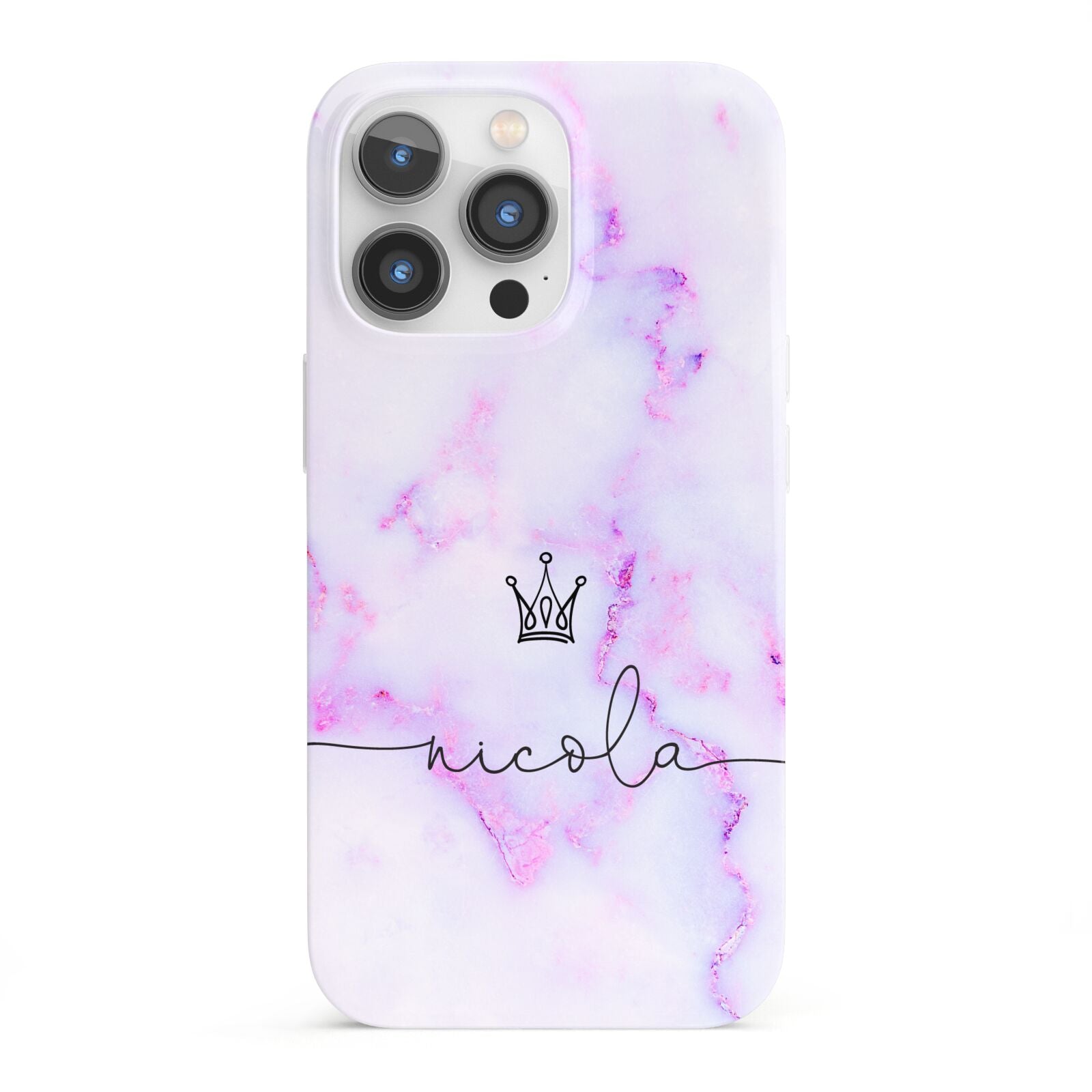 Pale Purple Glitter Marble with Crowned Name iPhone 13 Pro Full Wrap 3D Snap Case