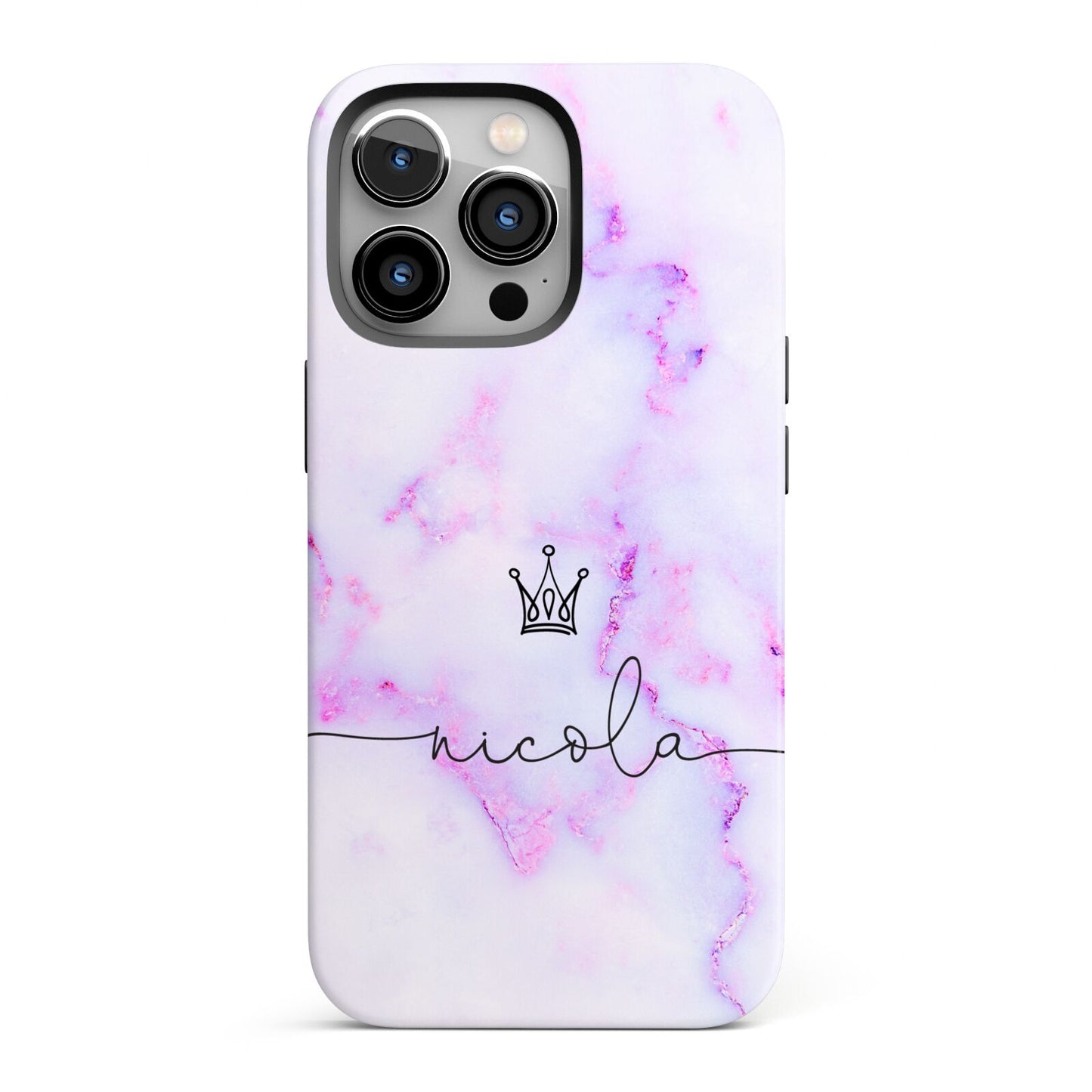 Pale Purple Glitter Marble with Crowned Name iPhone 13 Pro Full Wrap 3D Tough Case