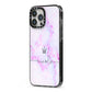 Pale Purple Glitter Marble with Crowned Name iPhone 13 Pro Max Black Impact Case Side Angle on Silver phone