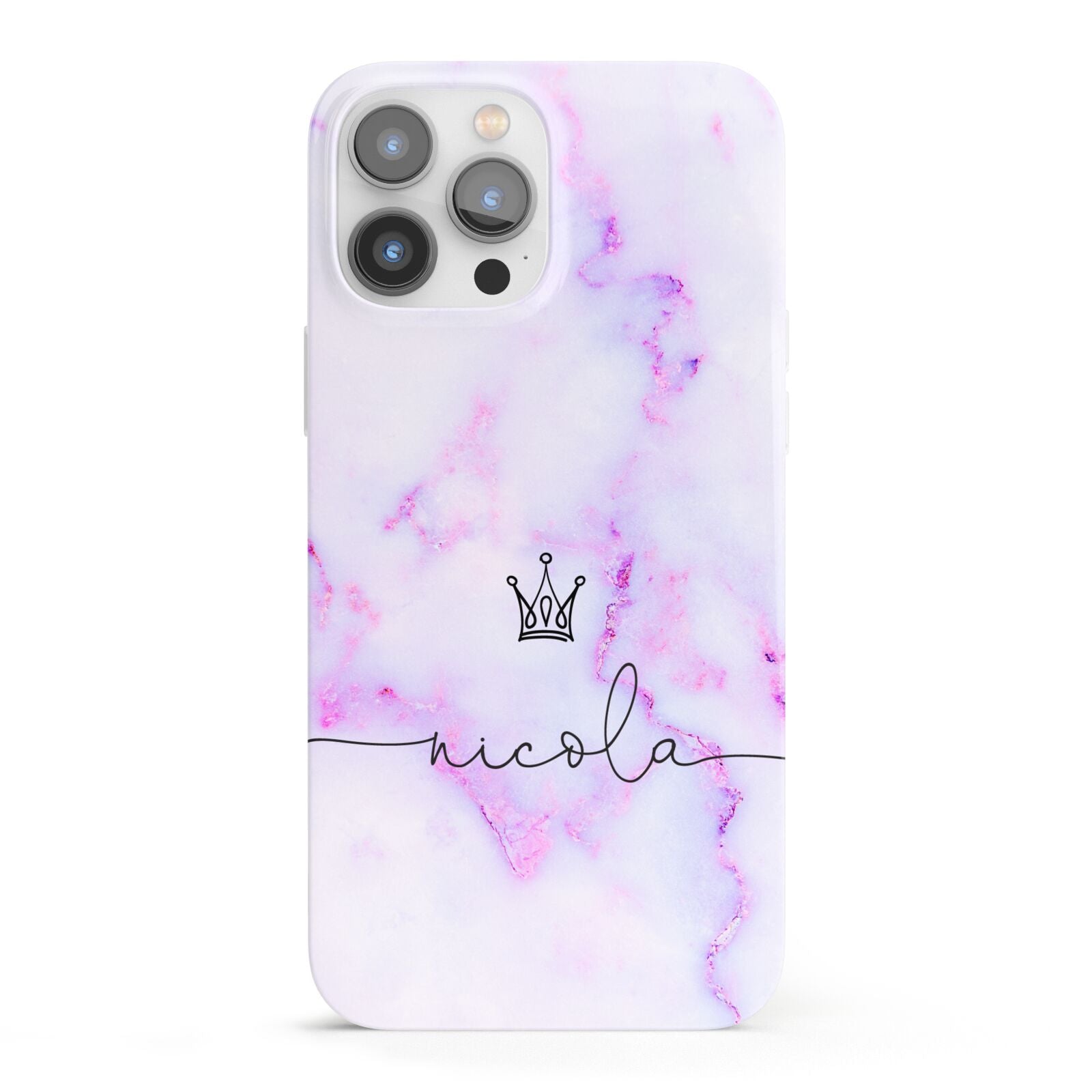Pale Purple Glitter Marble with Crowned Name iPhone 13 Pro Max Full Wrap 3D Snap Case