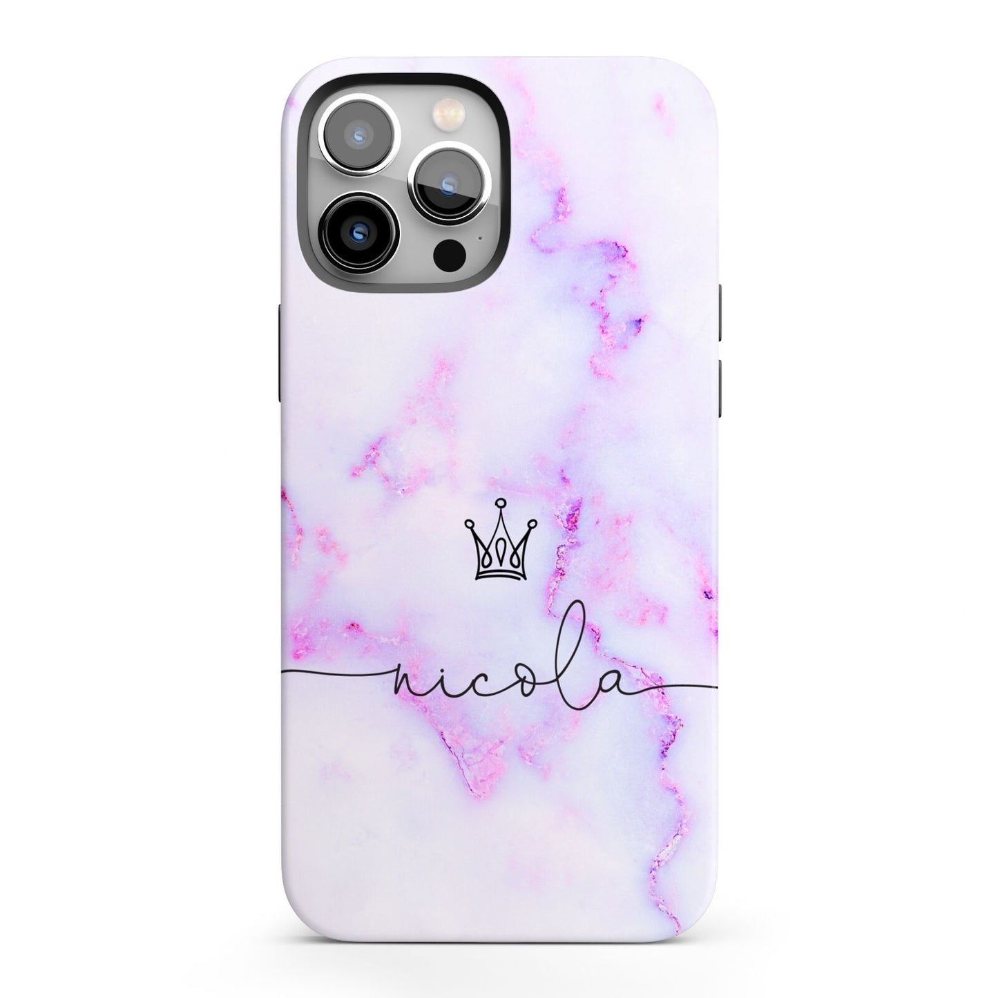 Pale Purple Glitter Marble with Crowned Name iPhone 13 Pro Max Full Wrap 3D Tough Case