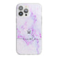 Pale Purple Glitter Marble with Crowned Name iPhone 13 Pro Max TPU Impact Case with White Edges