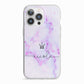 Pale Purple Glitter Marble with Crowned Name iPhone 13 Pro TPU Impact Case with White Edges