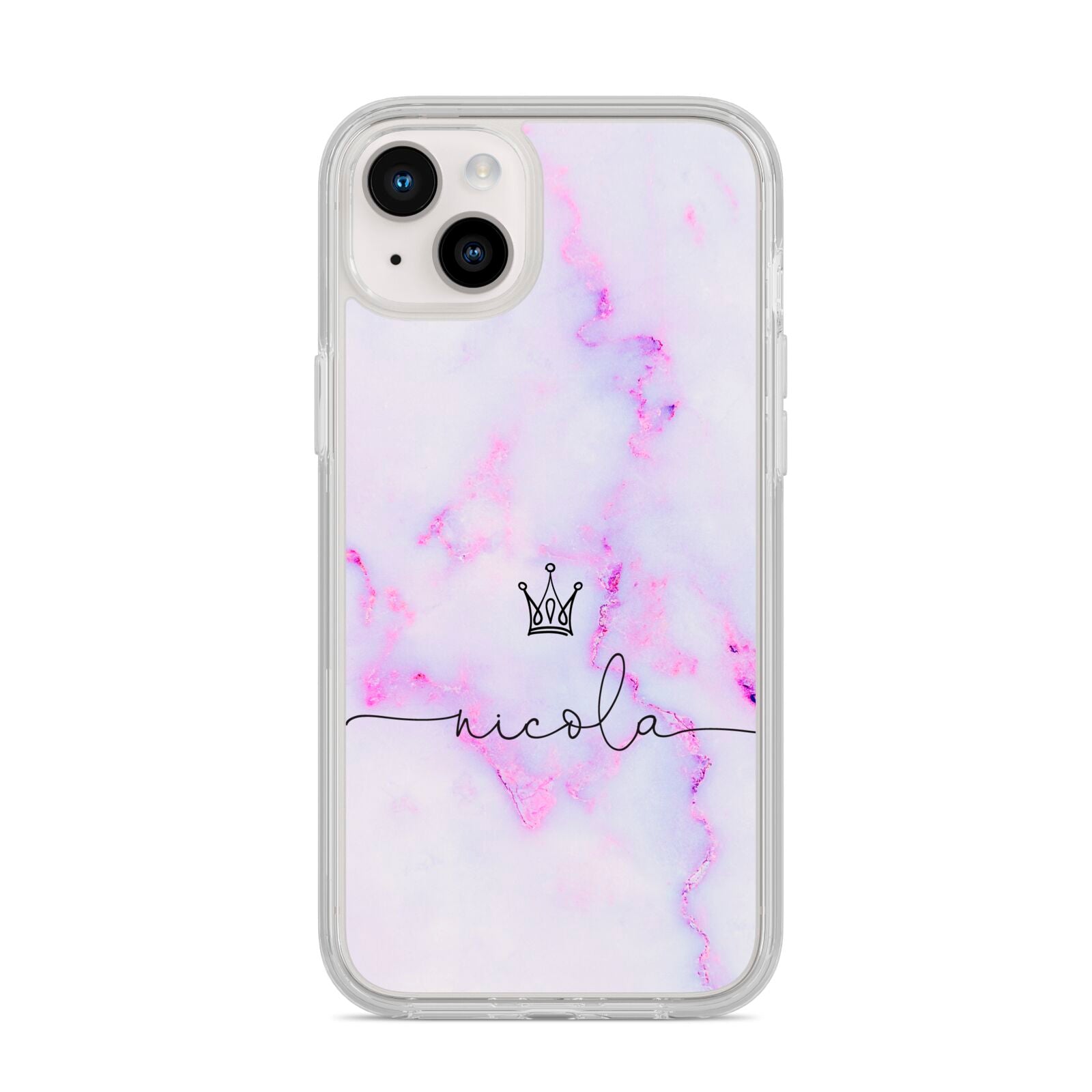 Pale Purple Glitter Marble with Crowned Name iPhone 14 Plus Clear Tough Case Starlight