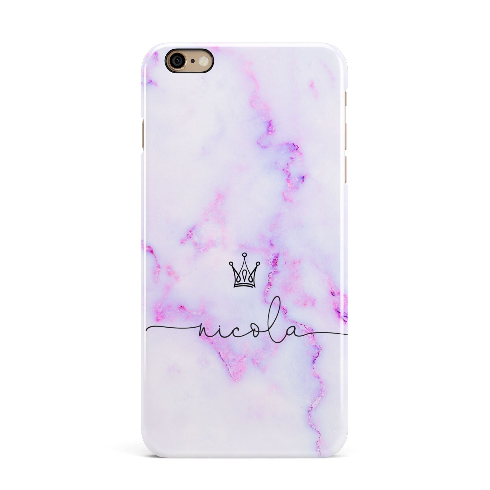 Pale Purple Glitter Marble with Crowned Name iPhone 6 Plus 3D Snap Case on Gold Phone