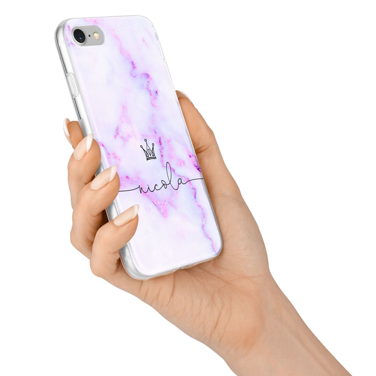 Pale Purple Glitter Marble with Crowned Name iPhone 7 Bumper Case on Silver iPhone Alternative Image