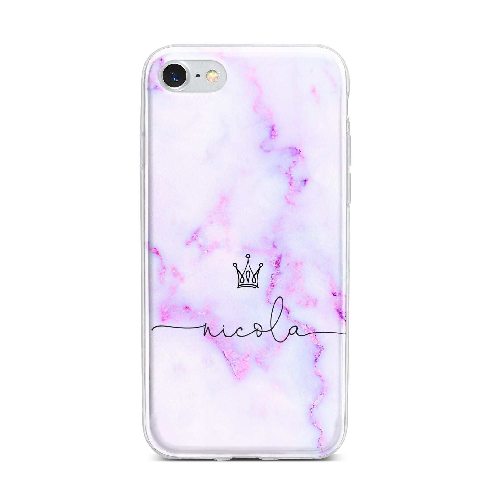 Pale Purple Glitter Marble with Crowned Name iPhone 7 Bumper Case on Silver iPhone