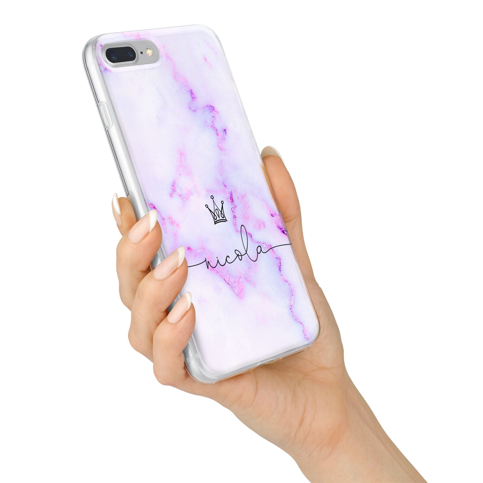 Pale Purple Glitter Marble with Crowned Name iPhone 7 Plus Bumper Case on Silver iPhone Alternative Image