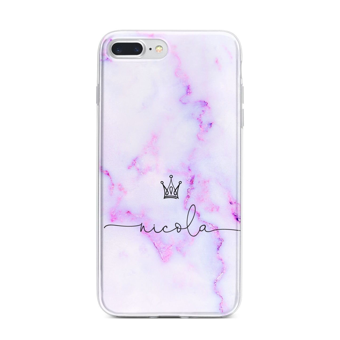 Pale Purple Glitter Marble with Crowned Name iPhone 7 Plus Bumper Case on Silver iPhone