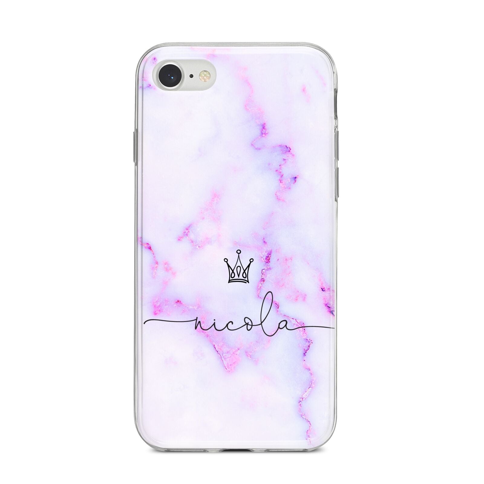 Pale Purple Glitter Marble with Crowned Name iPhone 8 Bumper Case on Silver iPhone
