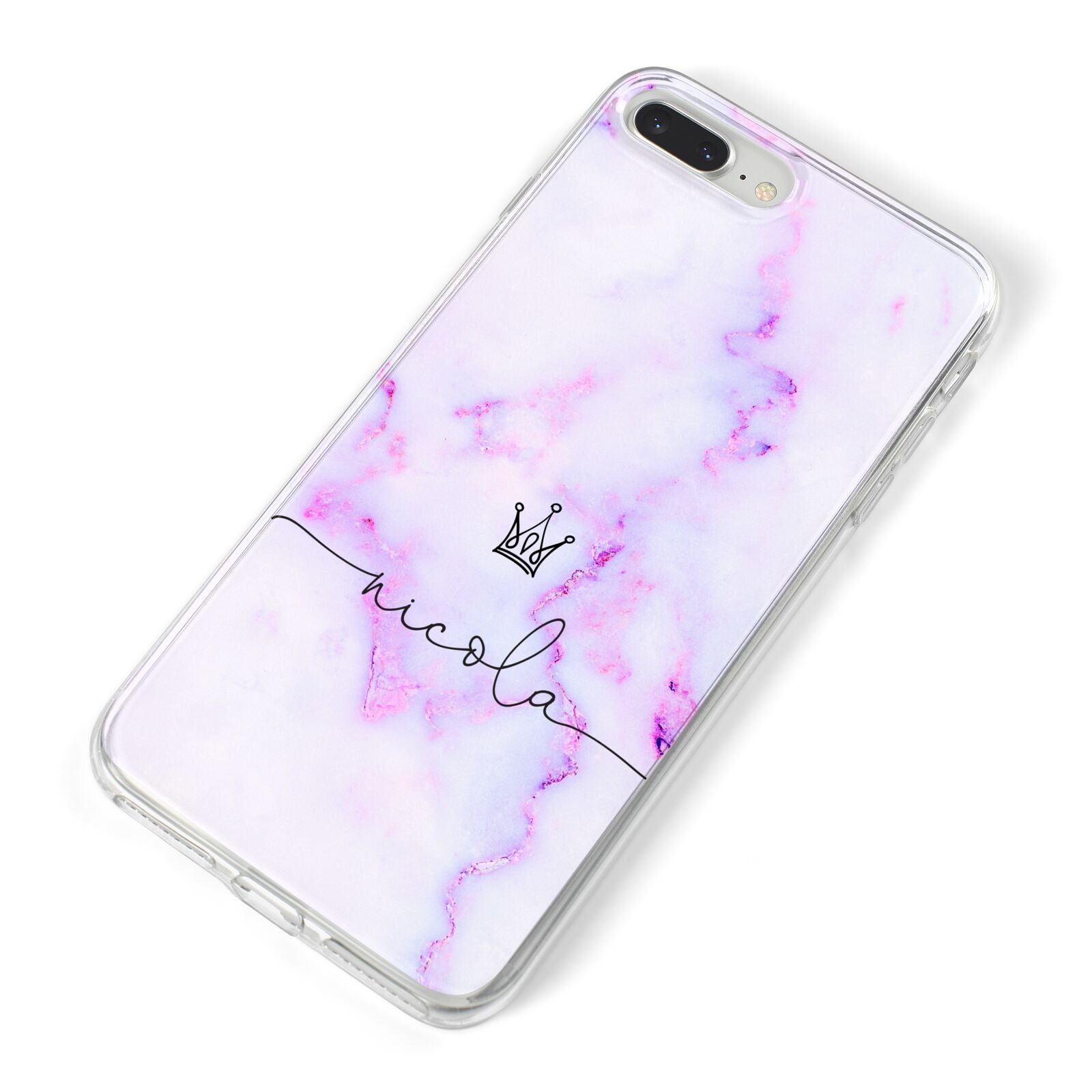 Pale Purple Glitter Marble with Crowned Name iPhone 8 Plus Bumper Case on Silver iPhone Alternative Image