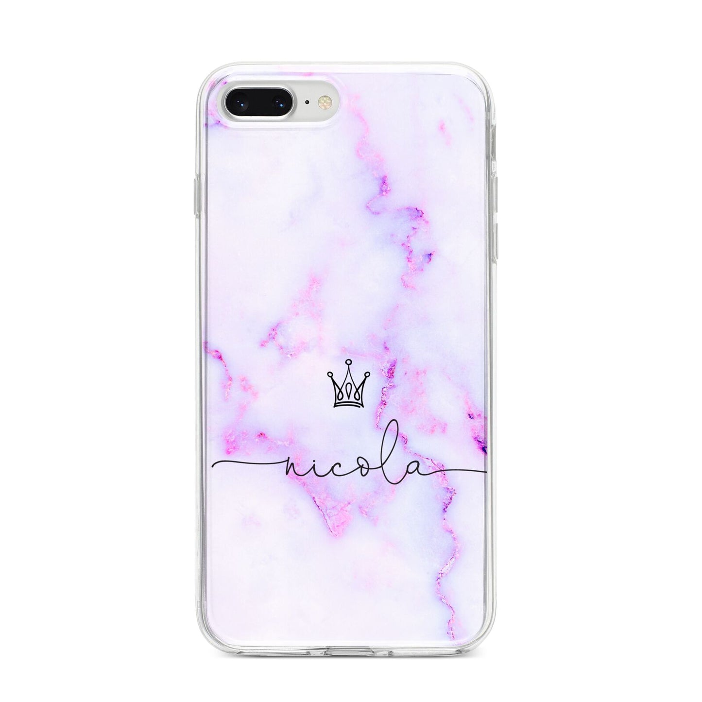 Pale Purple Glitter Marble with Crowned Name iPhone 8 Plus Bumper Case on Silver iPhone