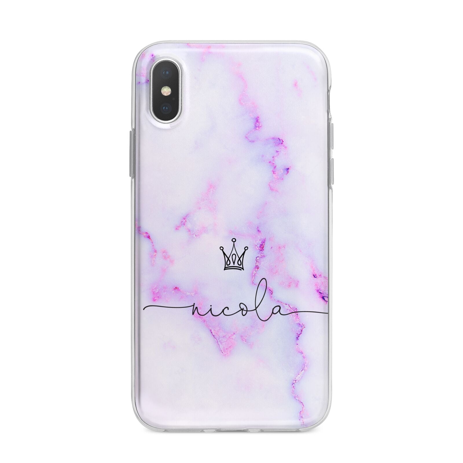 Pale Purple Glitter Marble with Crowned Name iPhone X Bumper Case on Silver iPhone Alternative Image 1