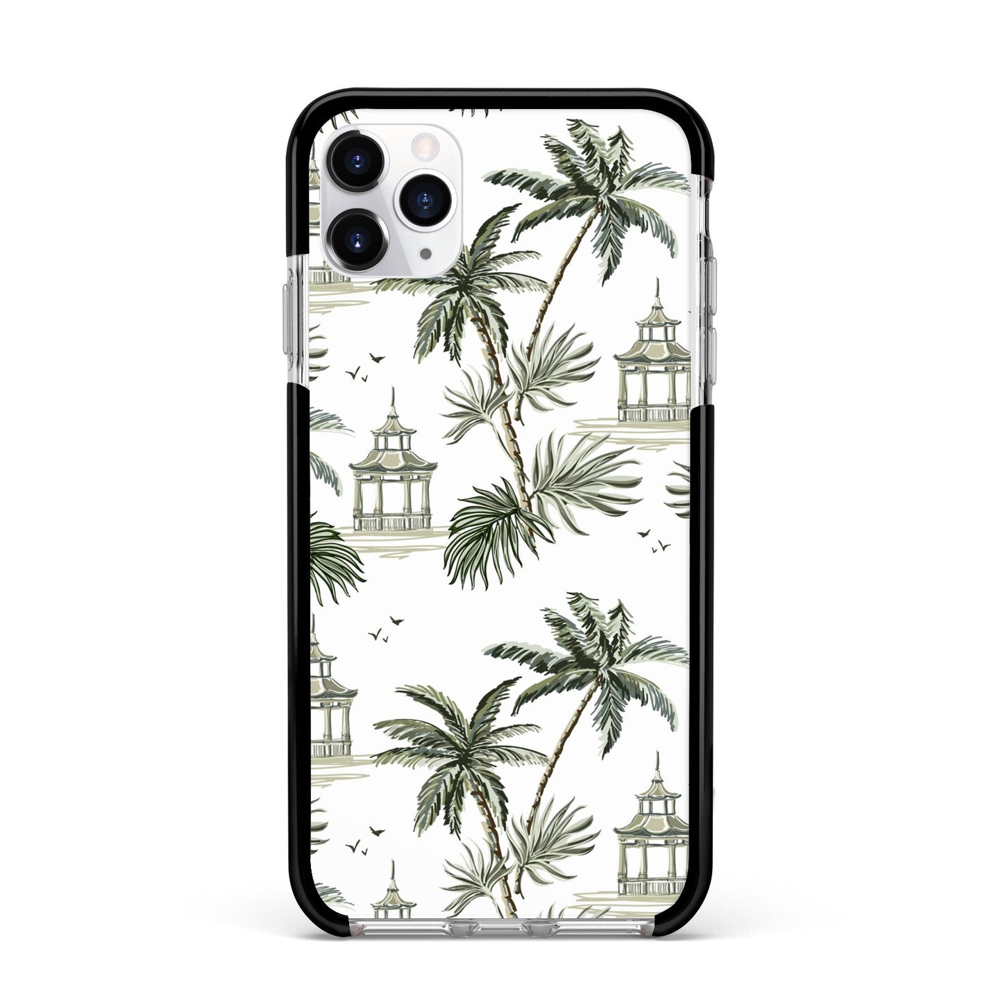 Palm Tree Pattern Apple iPhone 11 Pro Max in Silver with Black Impact Case