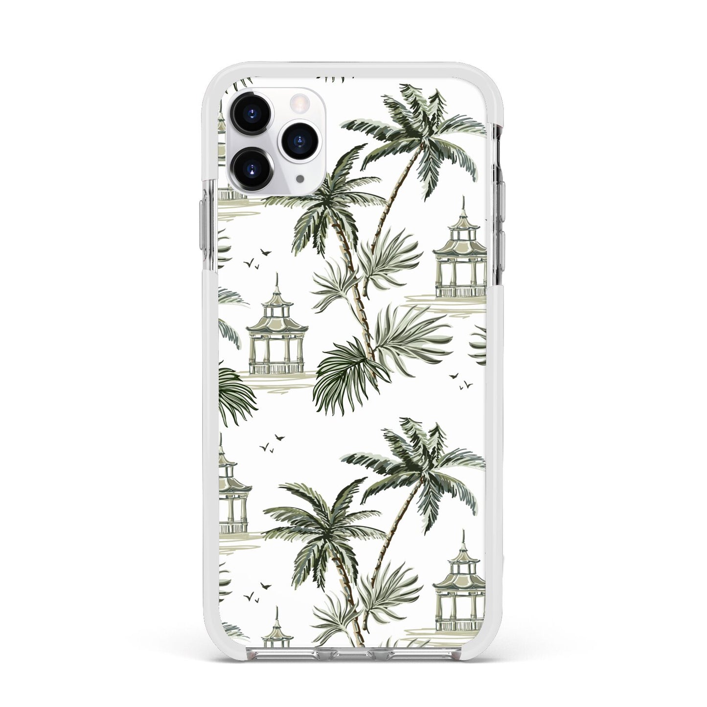 Palm Tree Pattern Apple iPhone 11 Pro Max in Silver with White Impact Case