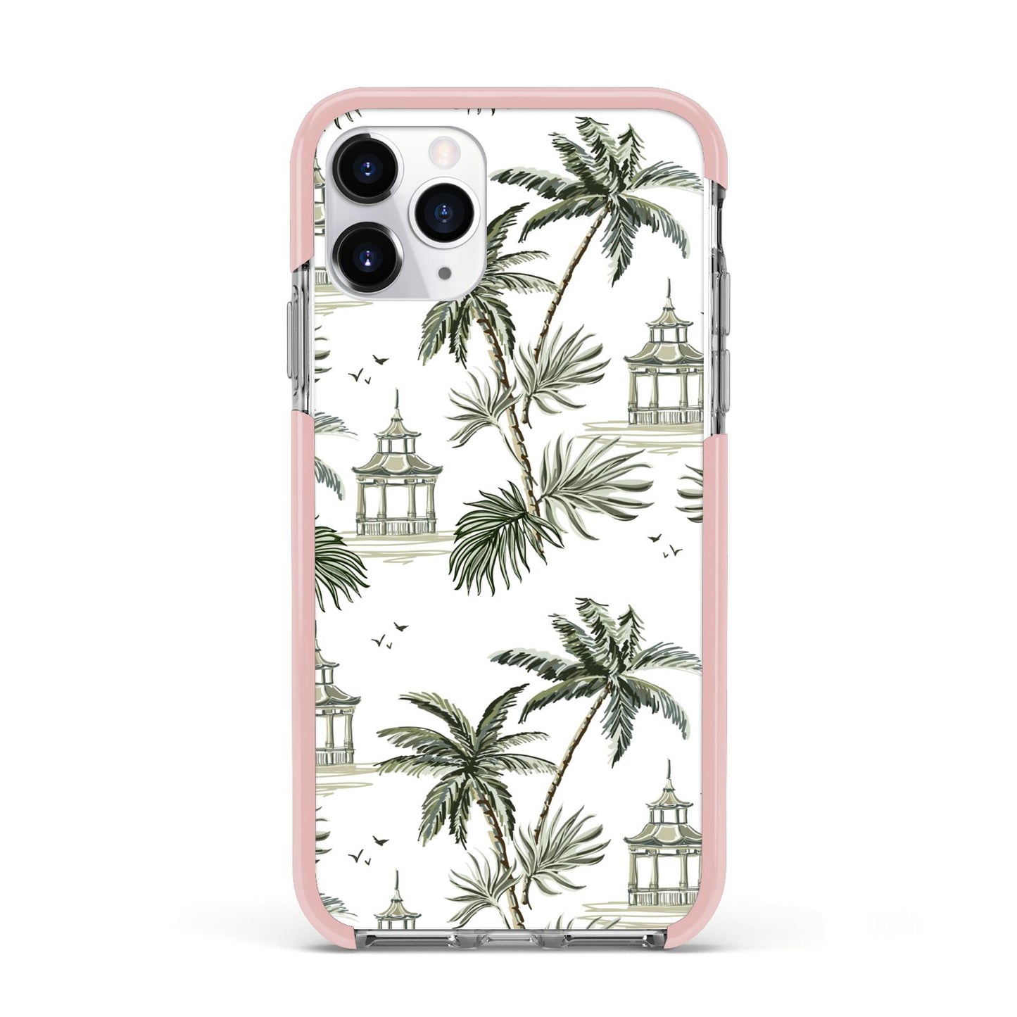 Palm Tree Pattern Apple iPhone 11 Pro in Silver with Pink Impact Case