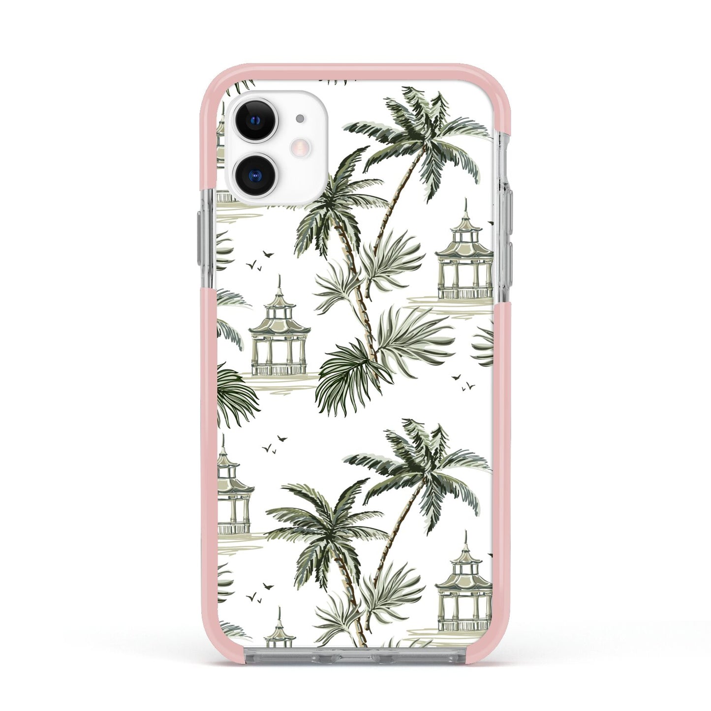 Palm Tree Pattern Apple iPhone 11 in White with Pink Impact Case