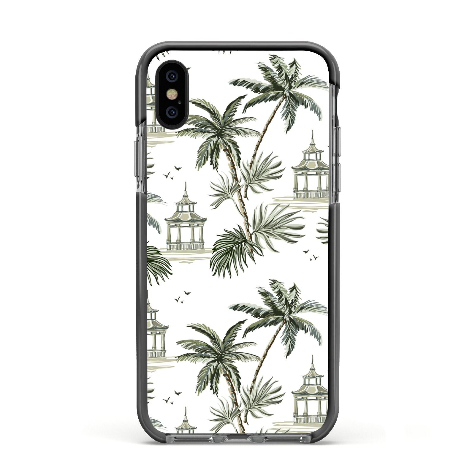 Palm Tree Pattern Apple iPhone Xs Impact Case Black Edge on Black Phone