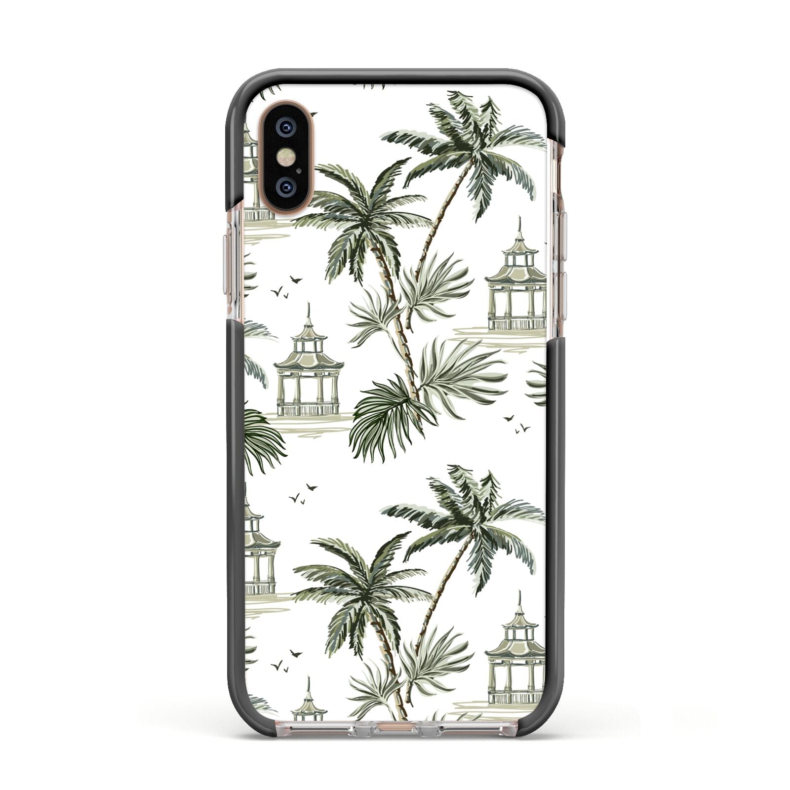 Palm Tree Pattern Apple iPhone Xs Impact Case Black Edge on Gold Phone