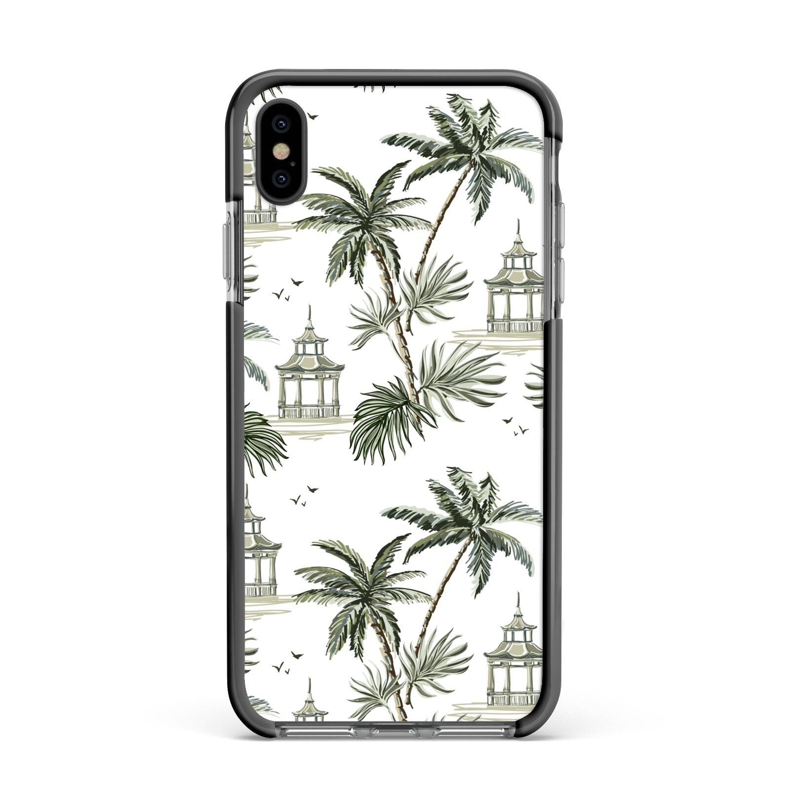 Palm Tree Pattern Apple iPhone Xs Max Impact Case Black Edge on Black Phone