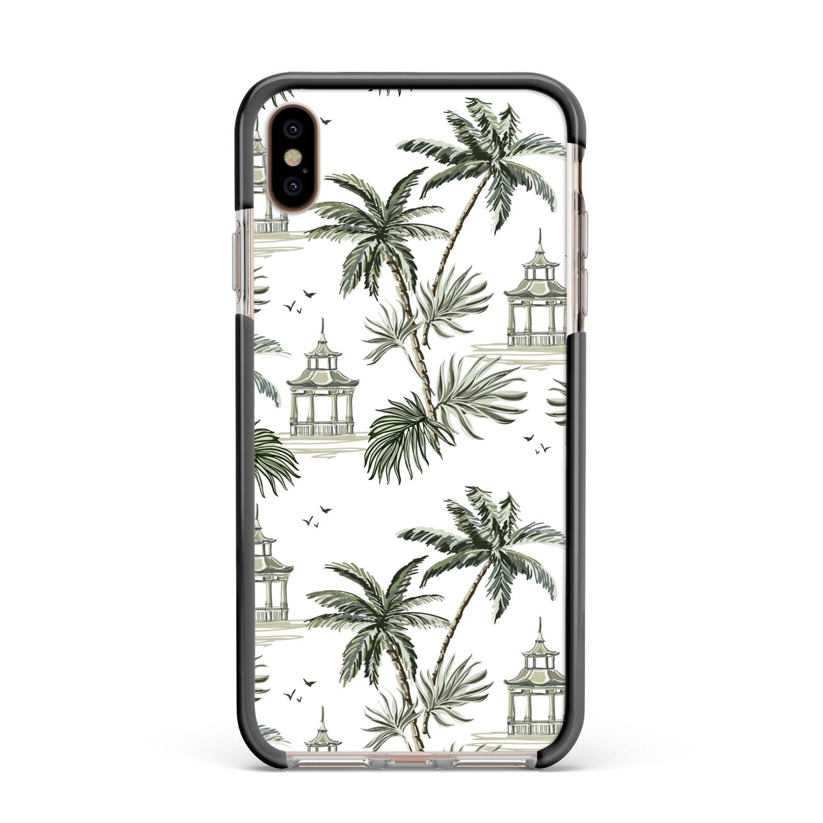 Palm Tree Pattern Apple iPhone Xs Max Impact Case Black Edge on Gold Phone