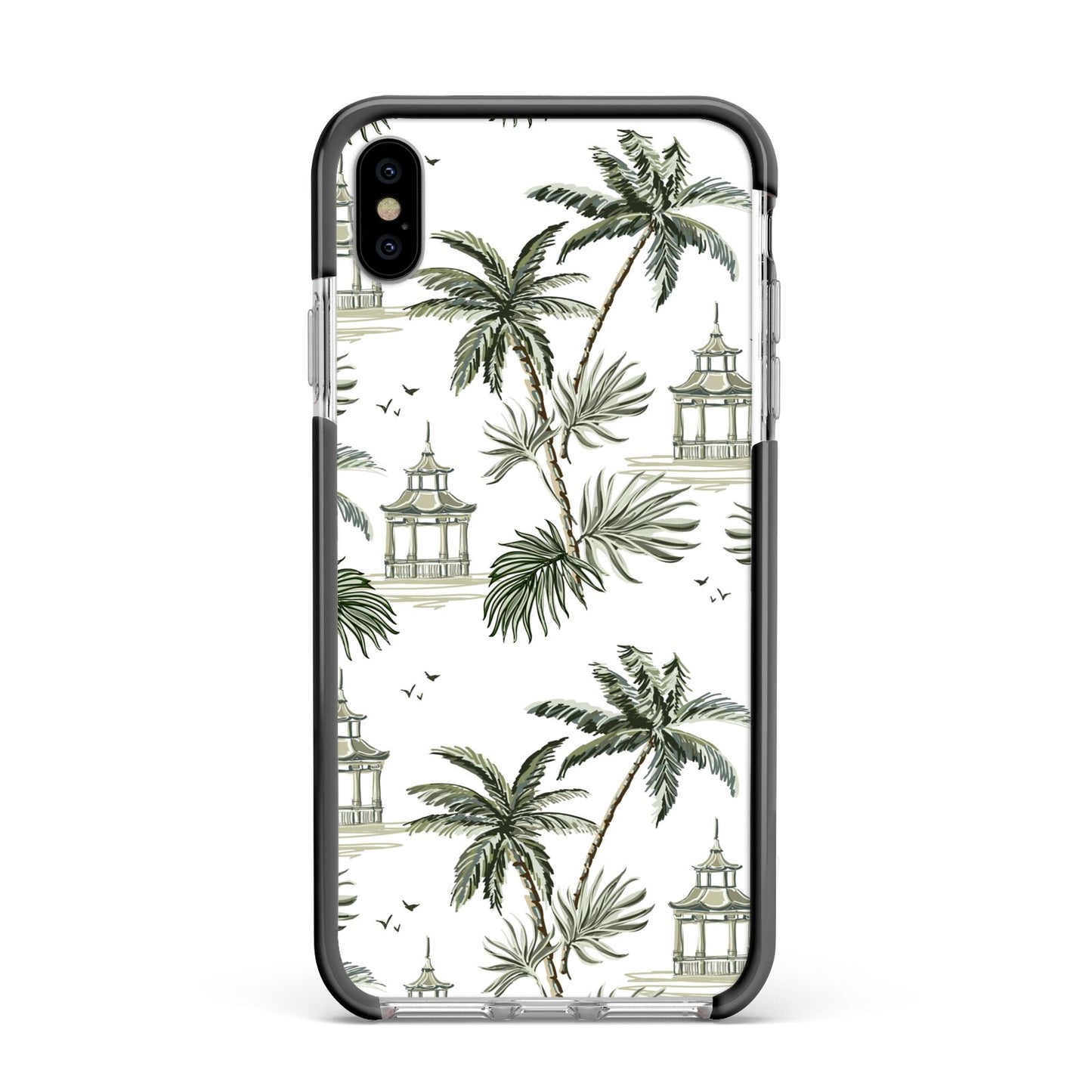 Palm Tree Pattern Apple iPhone Xs Max Impact Case Black Edge on Silver Phone