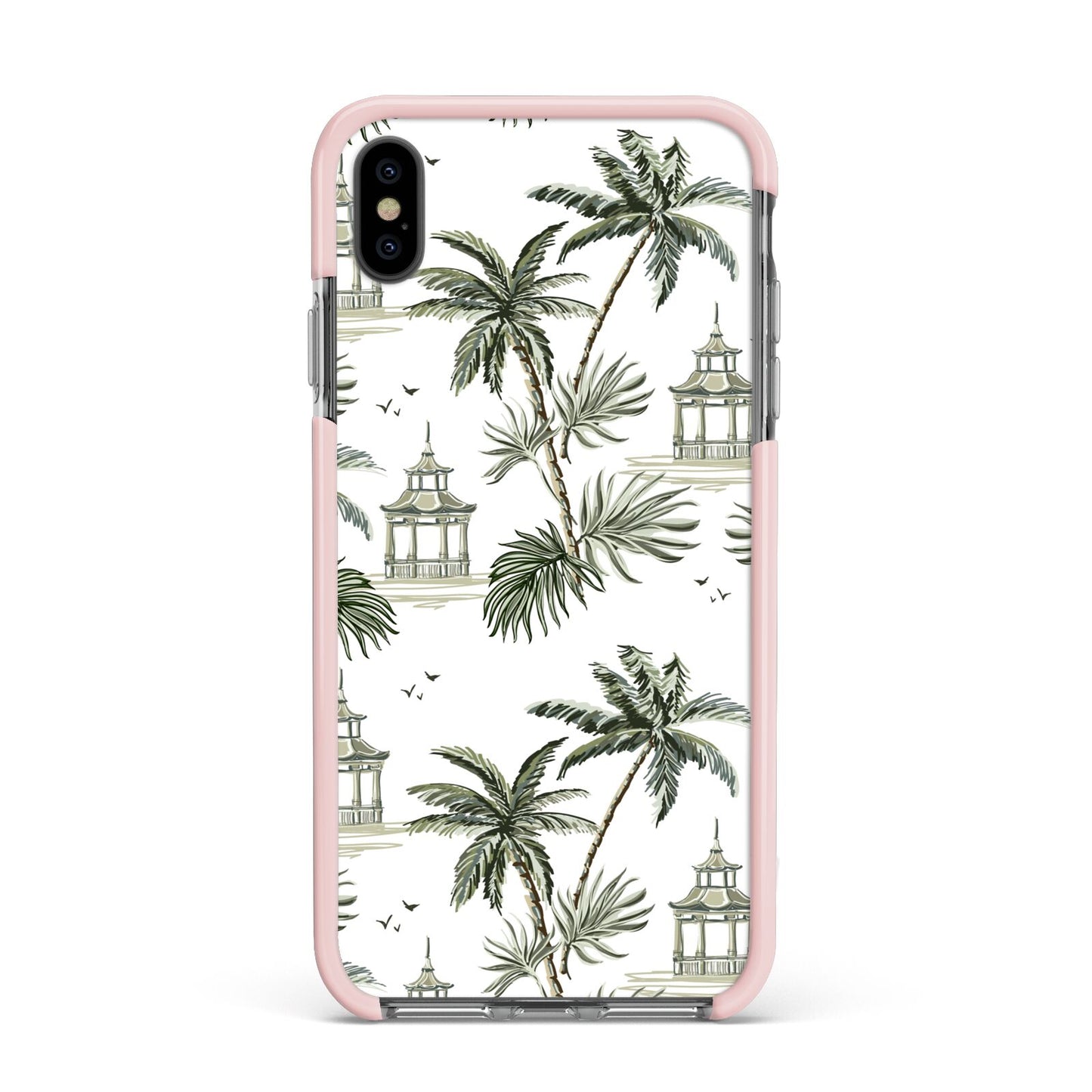 Palm Tree Pattern Apple iPhone Xs Max Impact Case Pink Edge on Black Phone