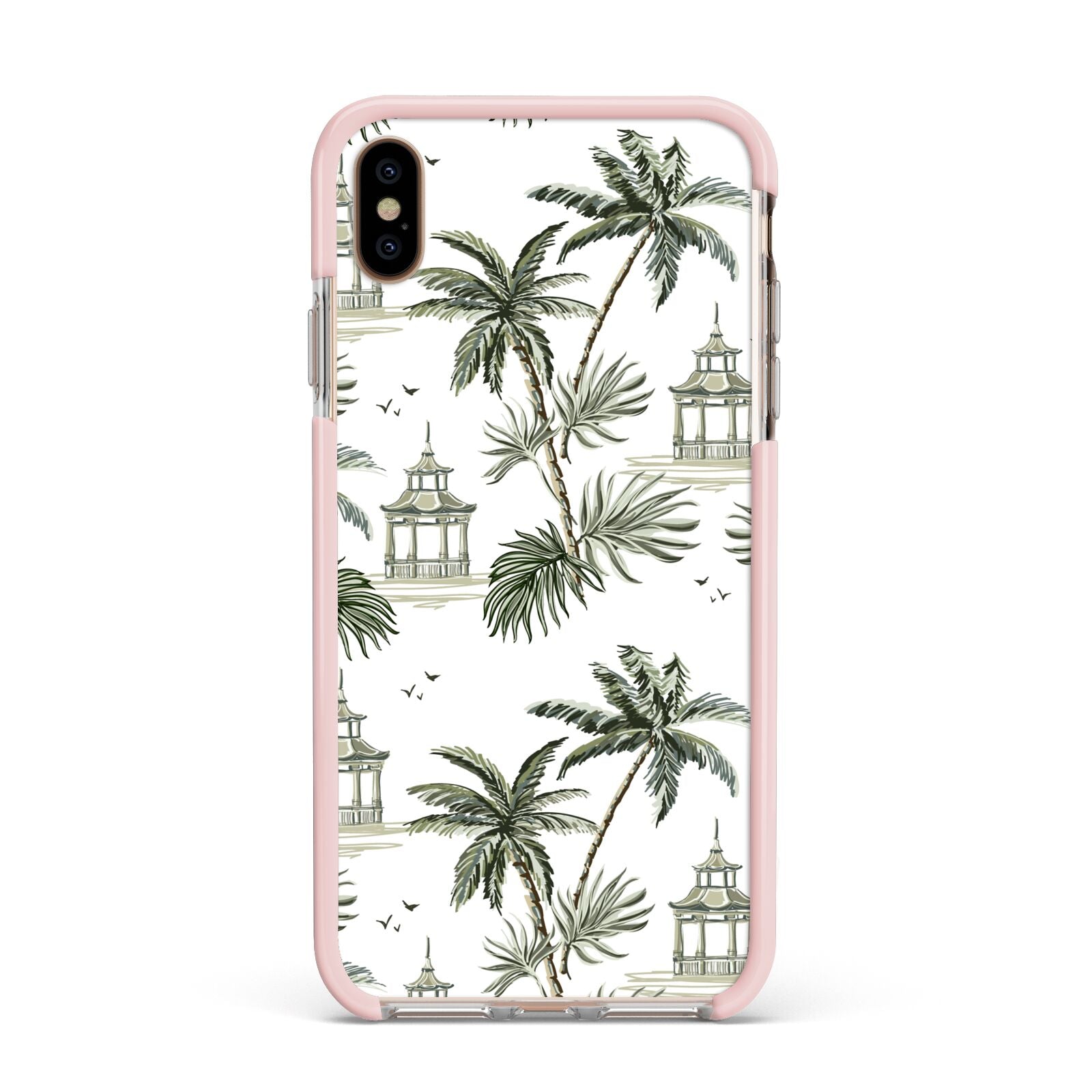 Palm Tree Pattern Apple iPhone Xs Max Impact Case Pink Edge on Gold Phone