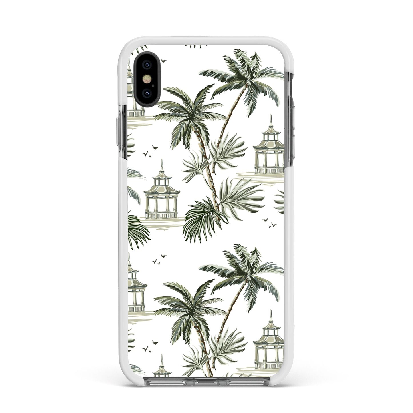 Palm Tree Pattern Apple iPhone Xs Max Impact Case White Edge on Black Phone