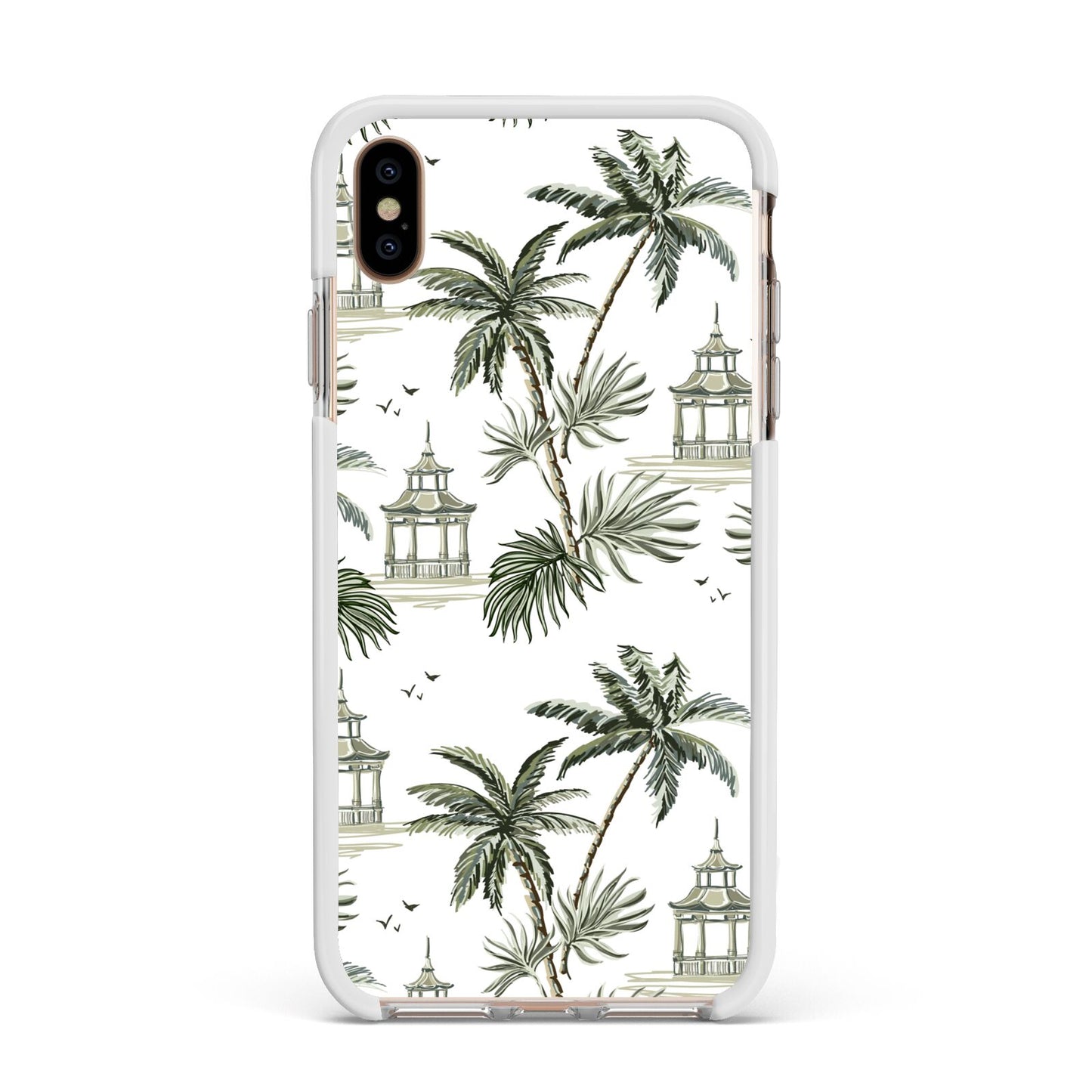 Palm Tree Pattern Apple iPhone Xs Max Impact Case White Edge on Gold Phone