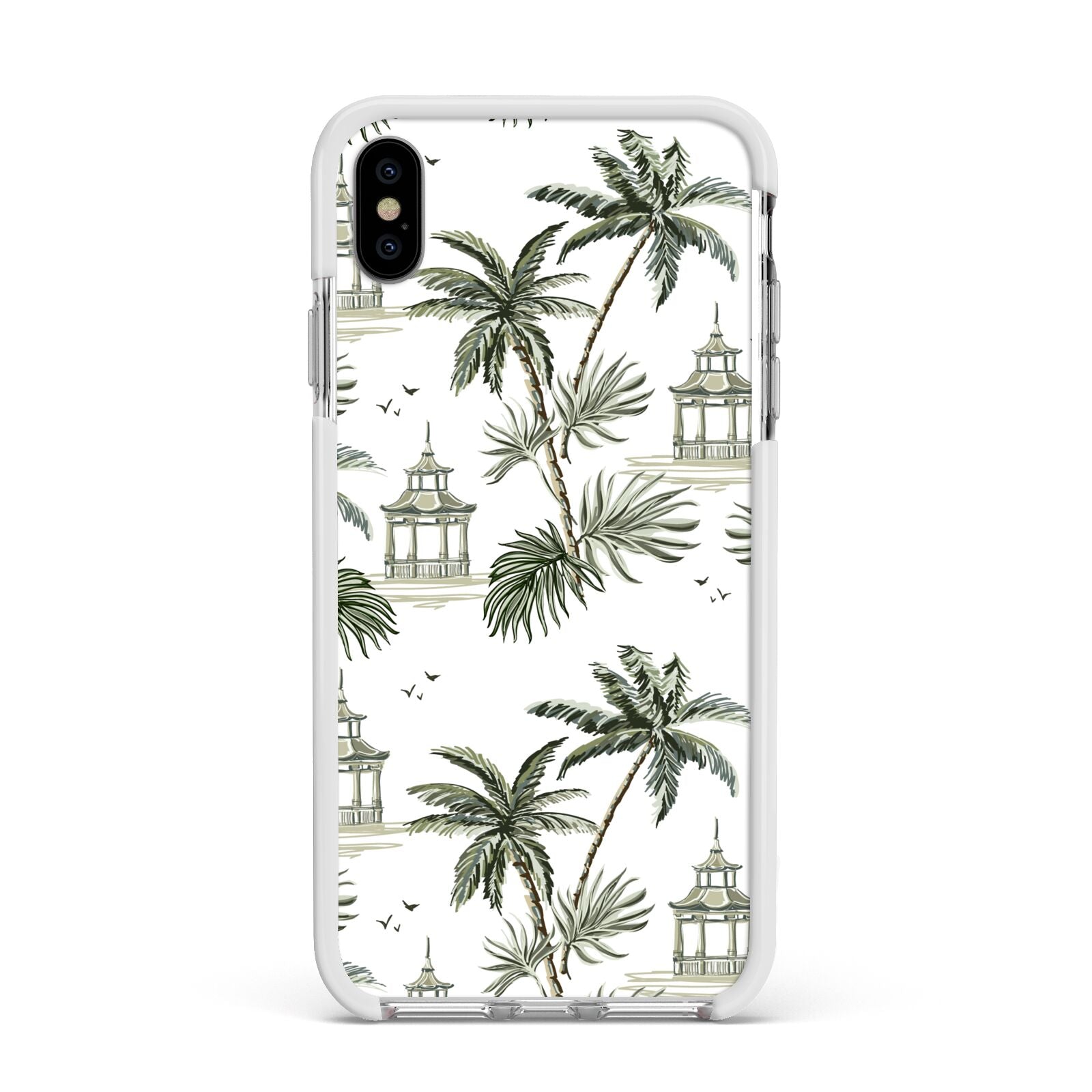 Palm Tree Pattern Apple iPhone Xs Max Impact Case White Edge on Silver Phone