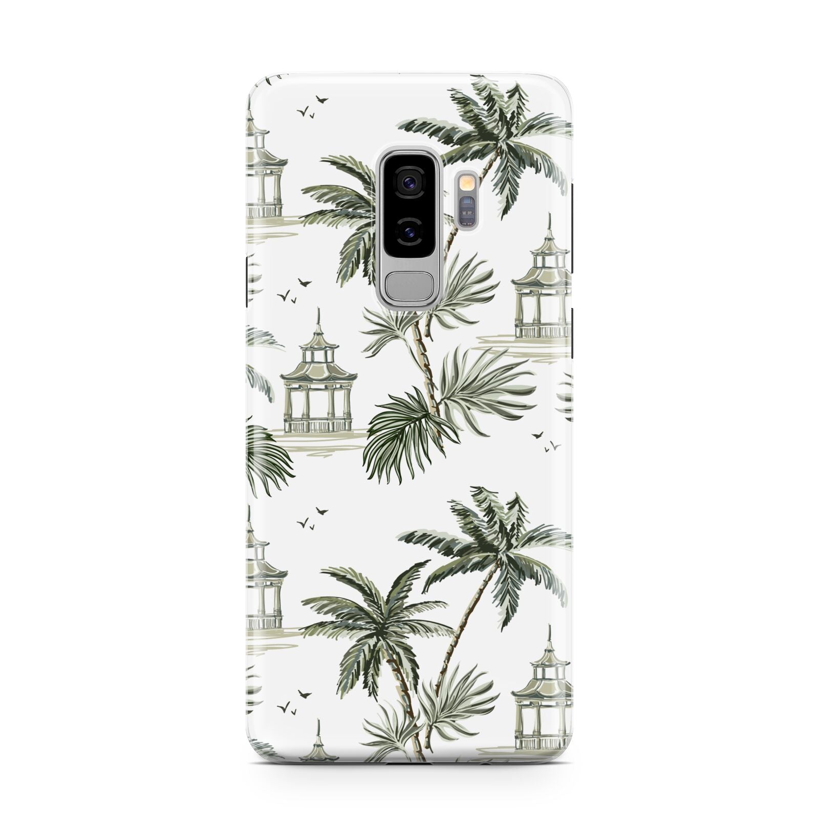 Palm Tree Pattern Samsung Galaxy S9 Plus Case on Silver phone