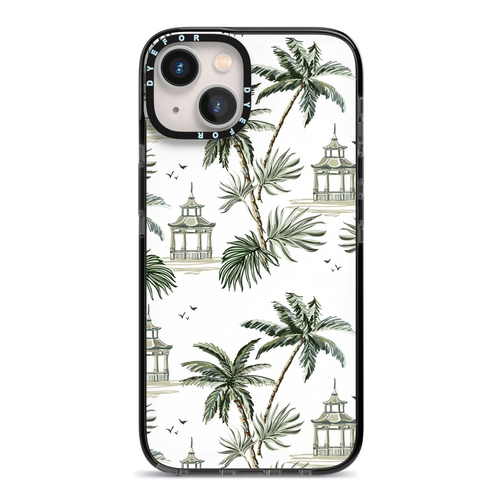 Palm Tree Pattern iPhone 13 Black Impact Case on Silver phone