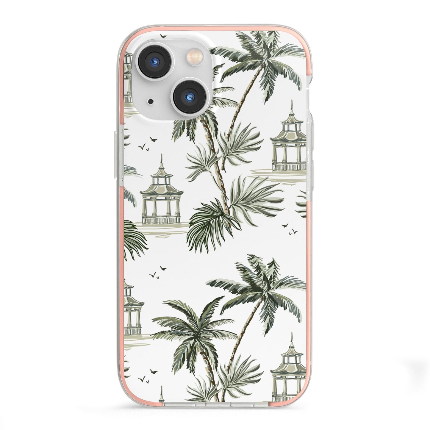 Palm Tree Pattern iPhone 13 Mini TPU Impact Case with Pink Edges