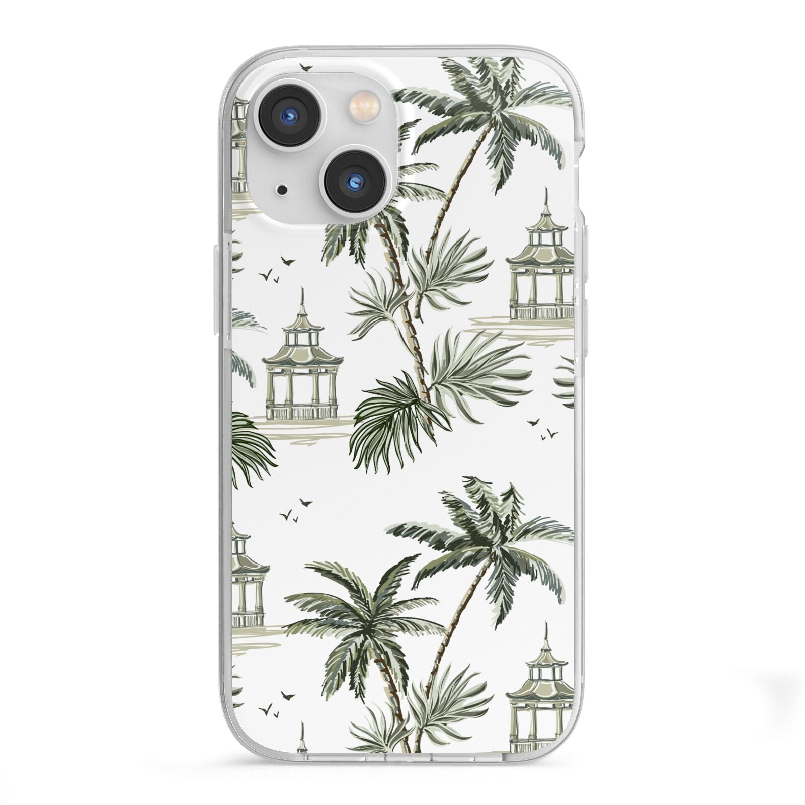 Palm Tree Pattern iPhone 13 Mini TPU Impact Case with White Edges