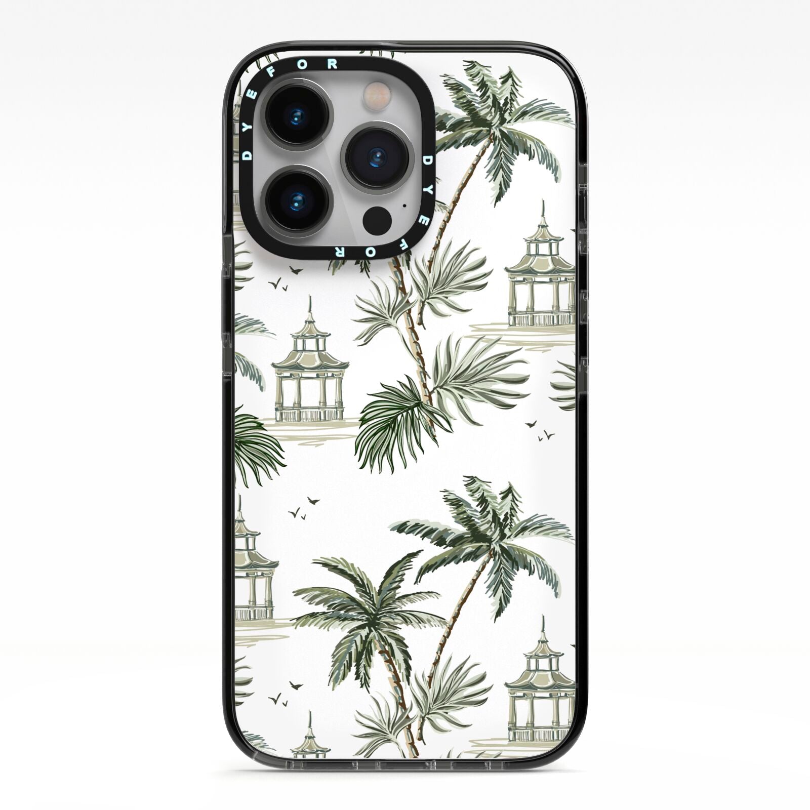 Palm Tree Pattern iPhone 13 Pro Black Impact Case on Silver phone