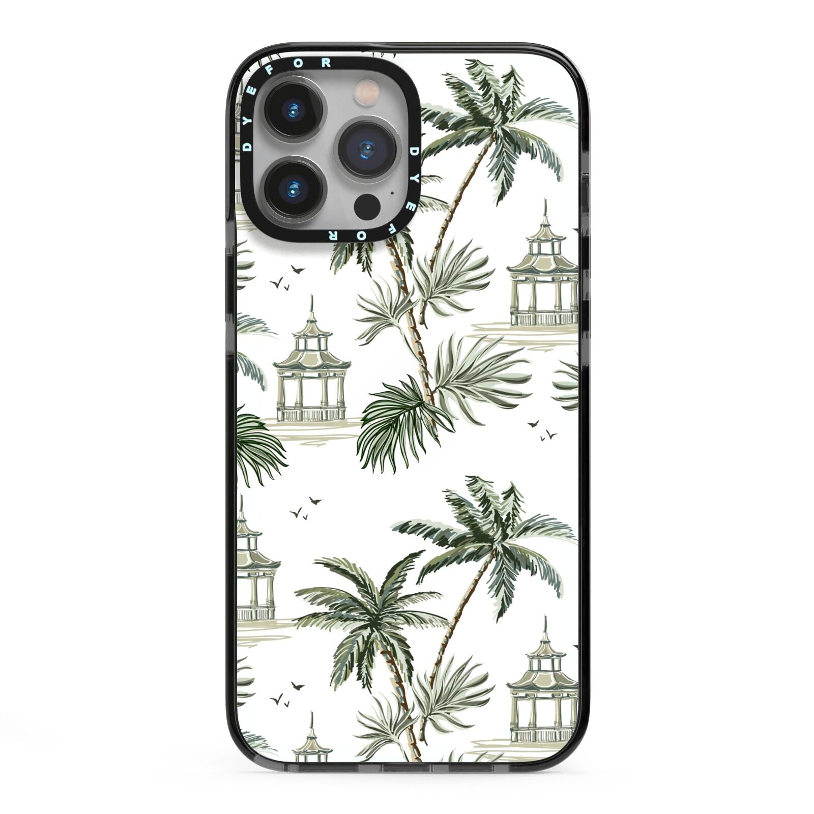 Palm Tree Pattern iPhone 13 Pro Max Black Impact Case on Silver phone